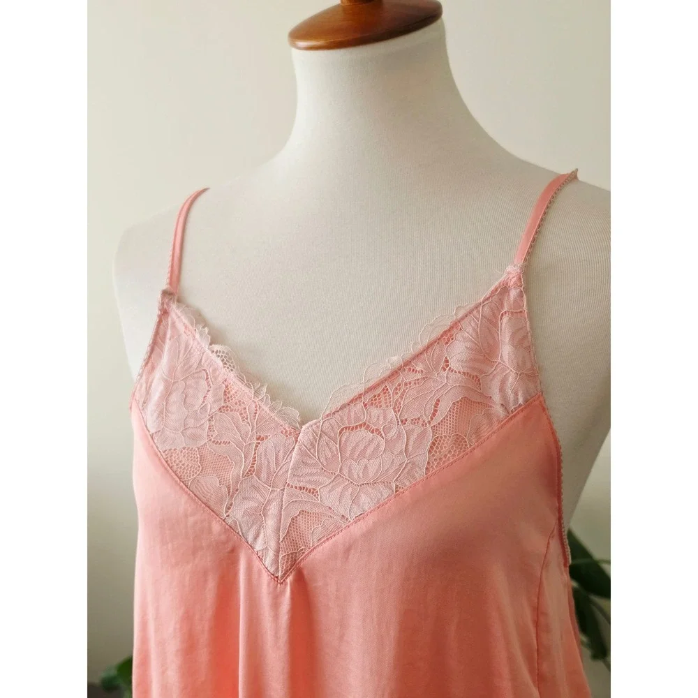 Intimately Free People Coral Pink Lace Maxi Slip Dress XS Boho Lingerie Style‎
